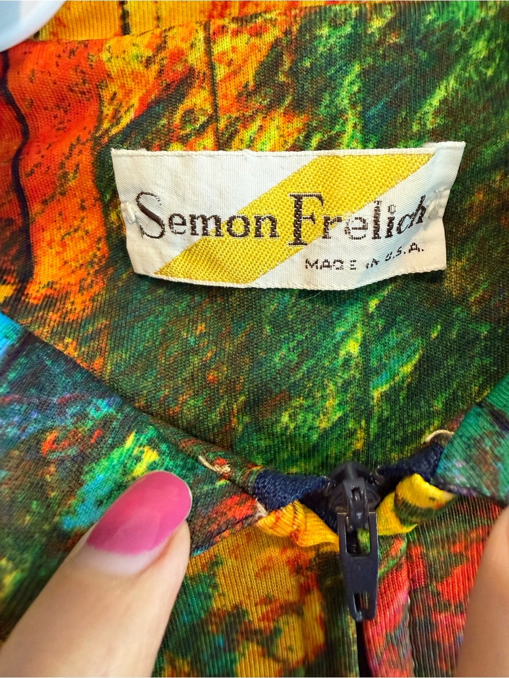 Semon Frelich Retro Multi-Color Tie-Dye Long Sleeve Jumpsuit Small - Picture 5 of 13